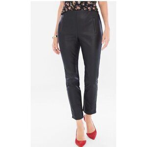 Chicos 2 Womens Black faux leather pull on Ankle Pants ponte knit back Size larg